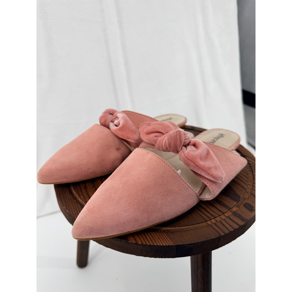 Jeffrey Campbell Charlin-2 Pink Velvet Bow Pointed Toe Mules Flats 8M Coquette - Picture 2 of 8